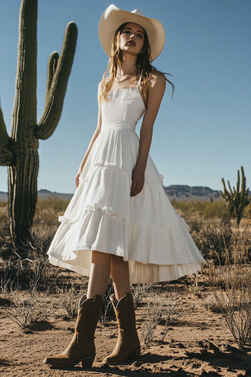 Simple Tiered A Line Ivory Graduation Dress